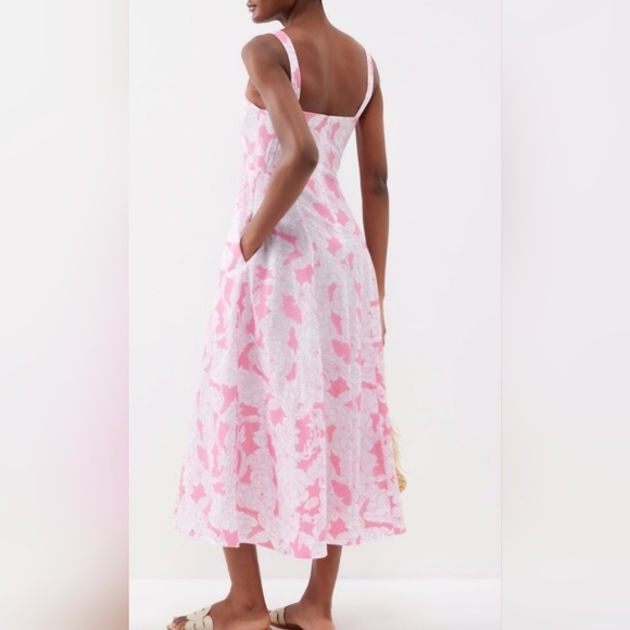 $659 THREE GRACES London embroidered cotton sleeveless strap 8 long midi dress - Picture 16 of 16